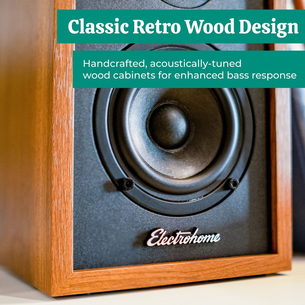 Electrohome Montrose Record Player with Berkeley Powered Bluetooth Speakers Teak