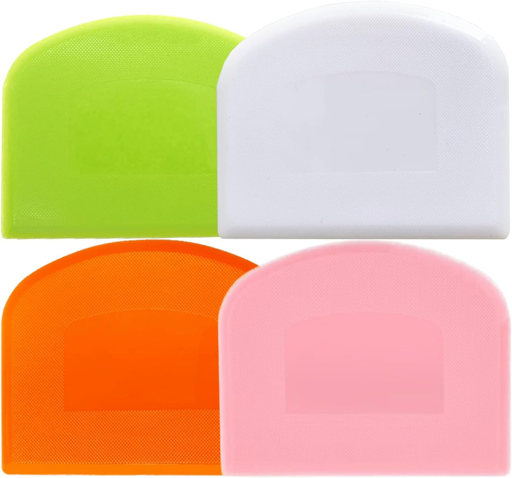 Dough Scraper Bench Scraper for Baking, 4 Pcs BPA Free PE Plastic Flexible Bowl