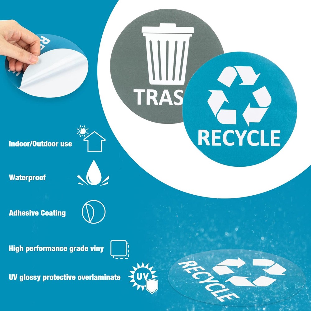 6 Pack Recycle Sticker for Trash SizeA2 8PCS Sticker, Blue&gray