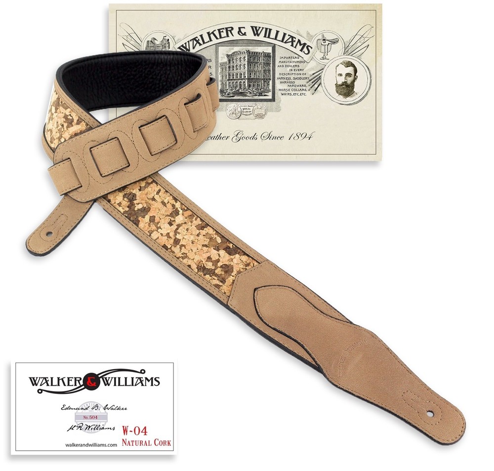 Walker & Williams W-04 Natural Cork & Leather Guitar Strap