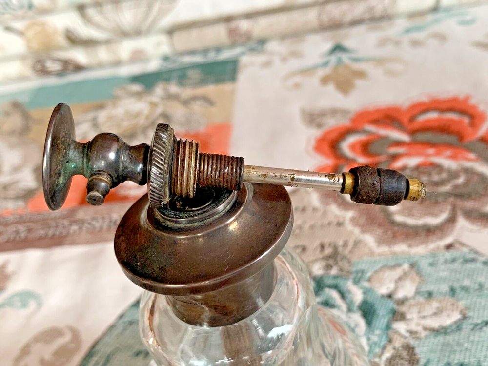 Art Deco Cut Crystal Glass Perfume Scent Botte Atomizer Sterling Silver Collar