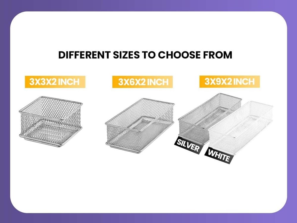 Silver Mesh Drawer Organizer and Storage for Kitchen Drawers, Serves as Schoo...