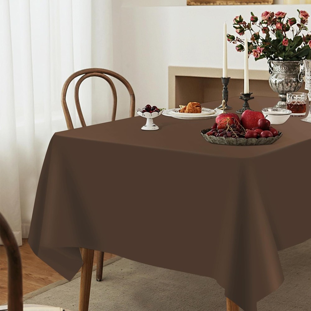 3 Pack Brown Plastic Tablecloth Disposable Rectangular Table Cloth 54 x 108 I...