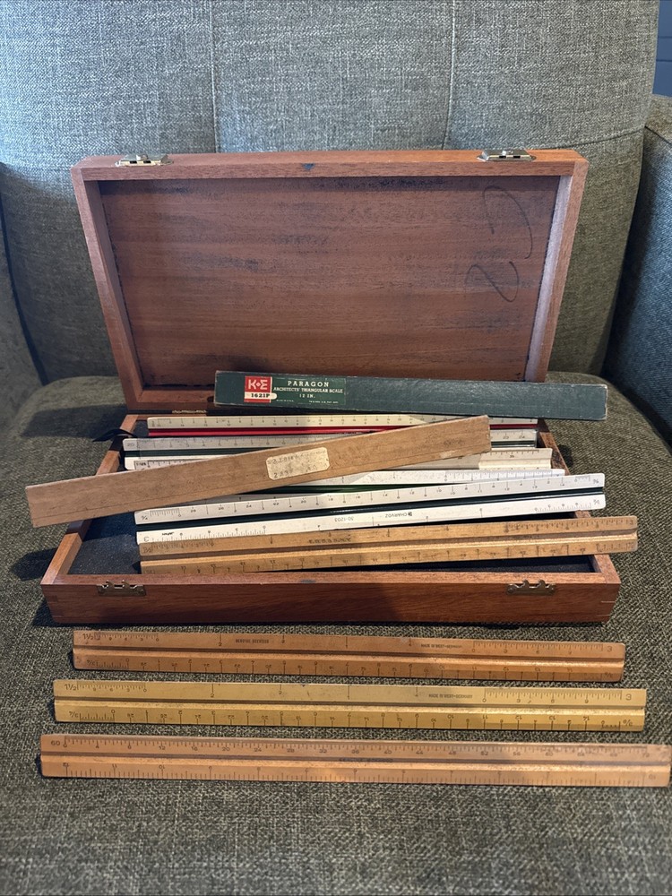 Keuffel Esser Co Drafting Ruler Paragon Triangular Vintage Assorted Lot Boxwood