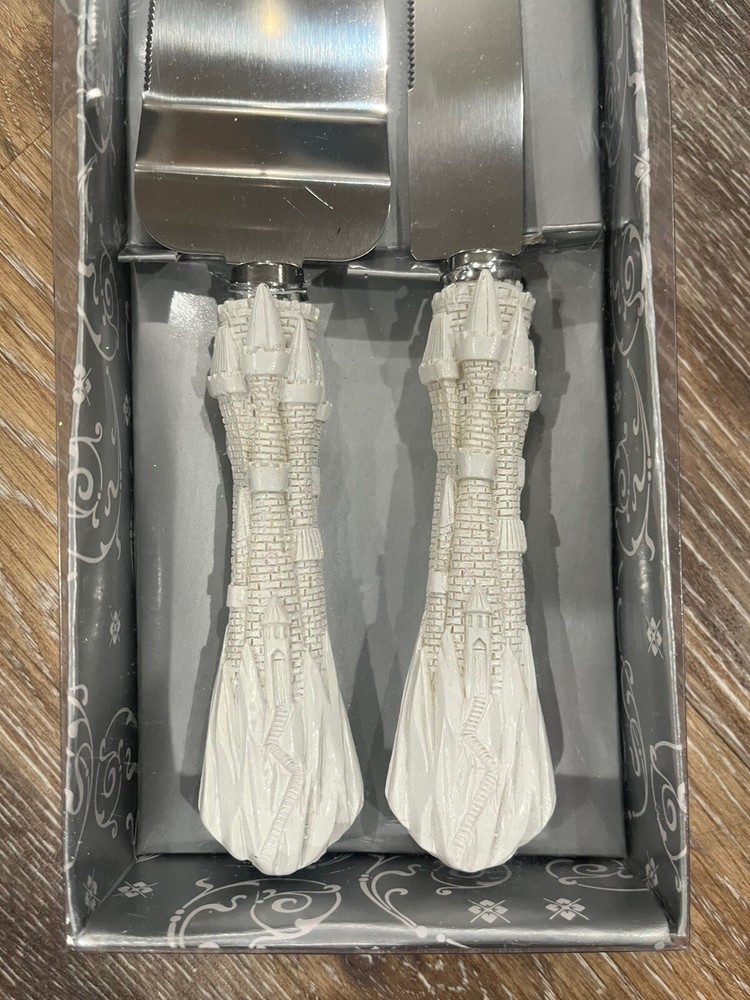 Knife And Cake Server Set With Castle Handle - Brand New