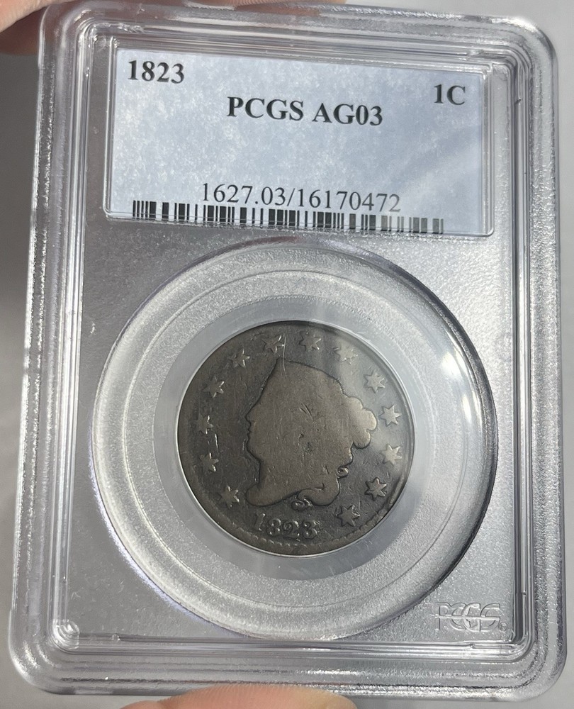 1823 CORONET HEAD LARGE CENT GRADED PCGS AG03
