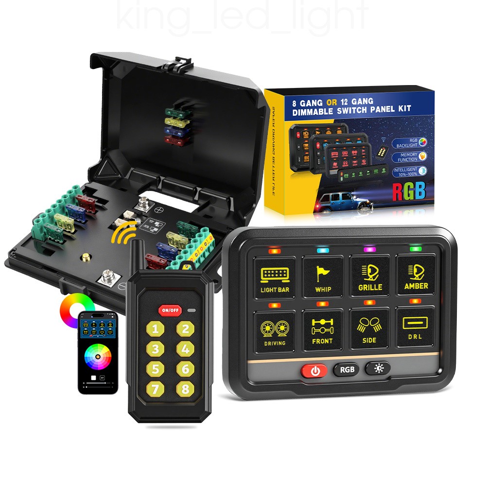 AUXBEAM 8 Gang RGB On/Off Switch Panel Toggle LED Light Circuit Relay System Kit