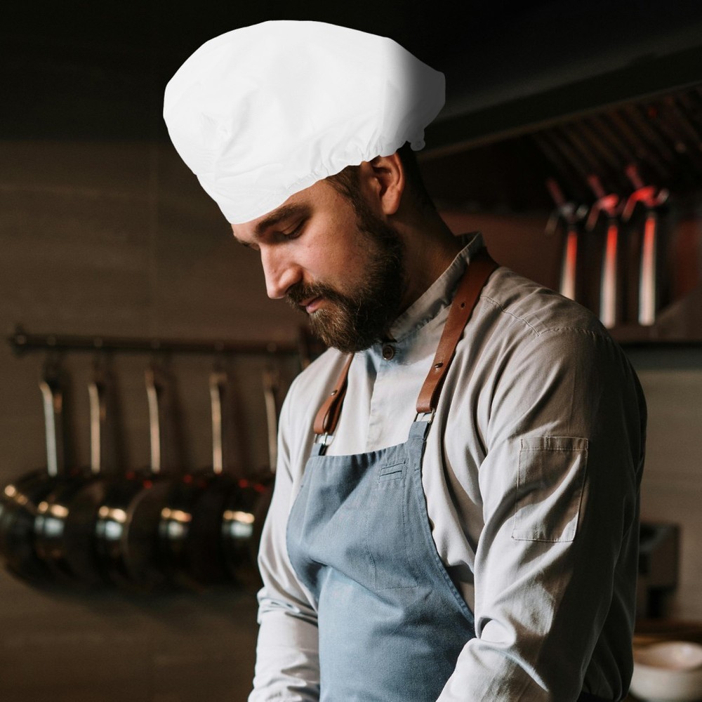 2pcs White Chef Hat: Reusable Cooking Cap Elastic Chef Cap - Unisex Kitchen