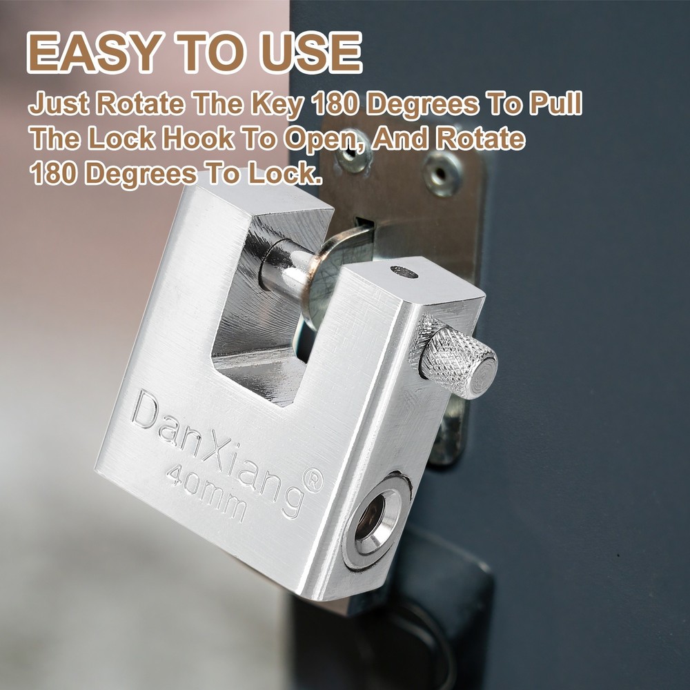 1.6" High Security Padlock Steel D-Shaped Heavy Duty Locks with 4 Keys