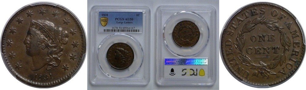 1831 Large Cent   PCGS AU-50