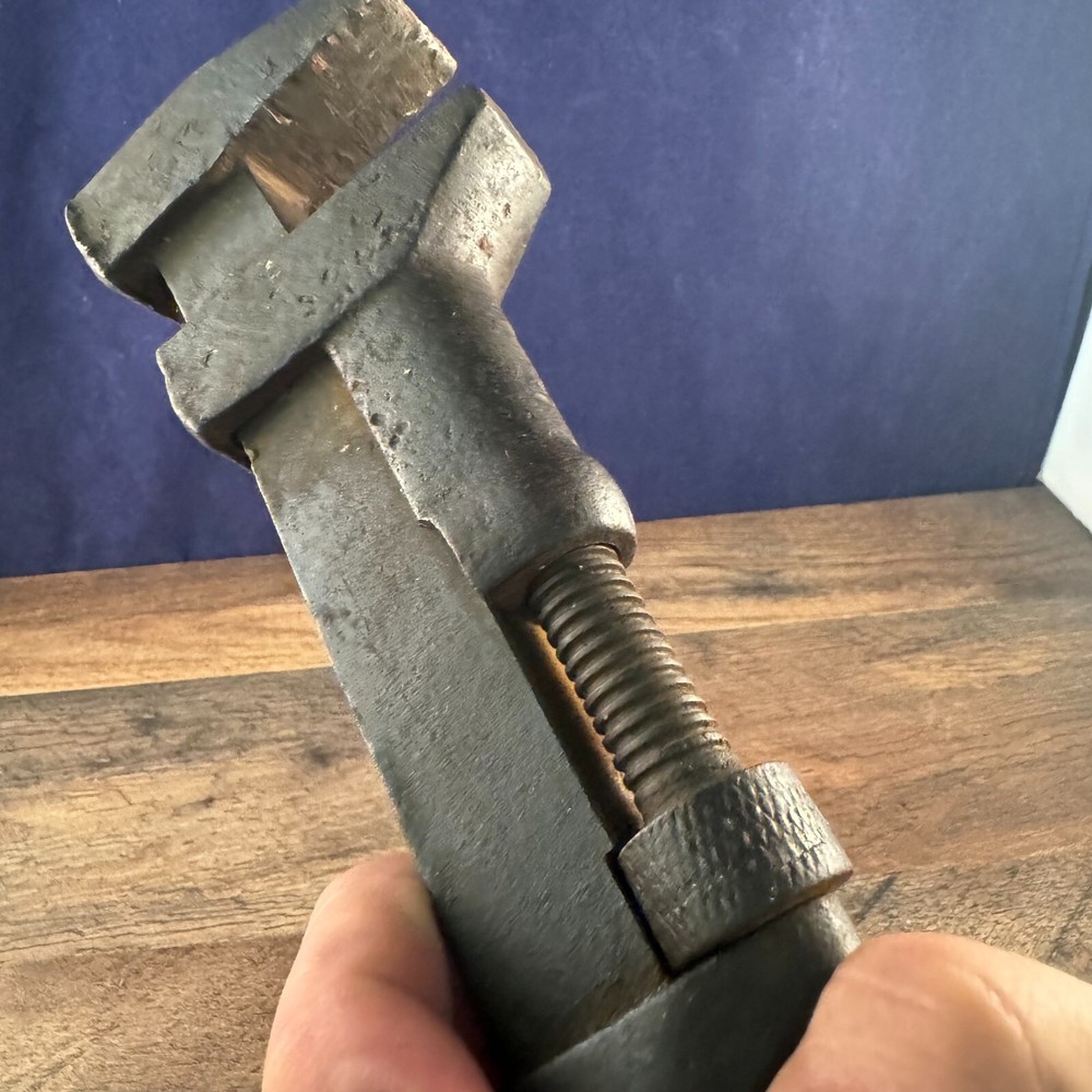 Antique 12" Long Monkey Pipe Wrench Wooden Handle