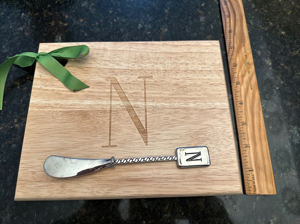 Cheese Board With Knife, “N” Monogram