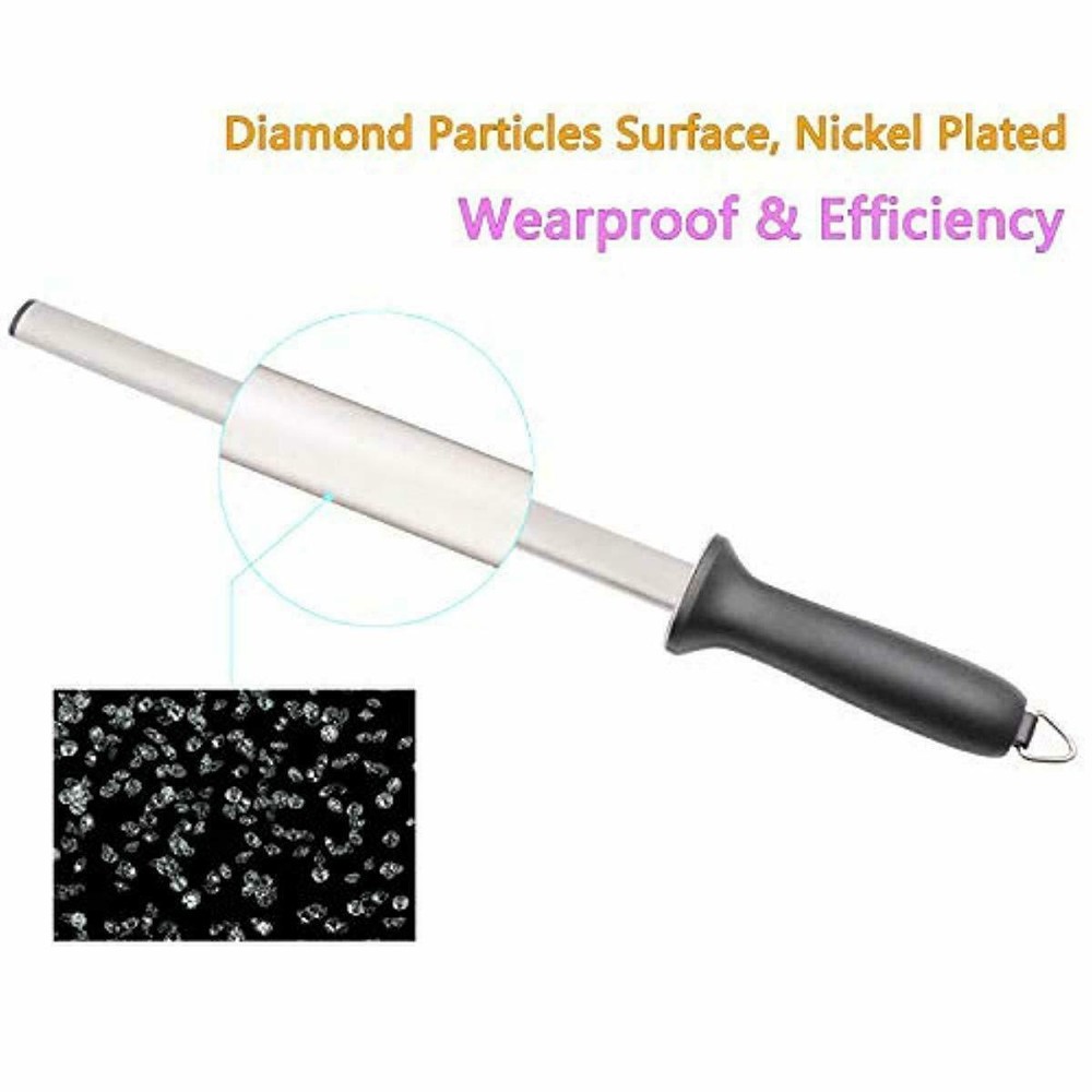 Pro 10" Diamond Knife Sharpener Rod Sharpening Tool for Kitchen Knives Scissors