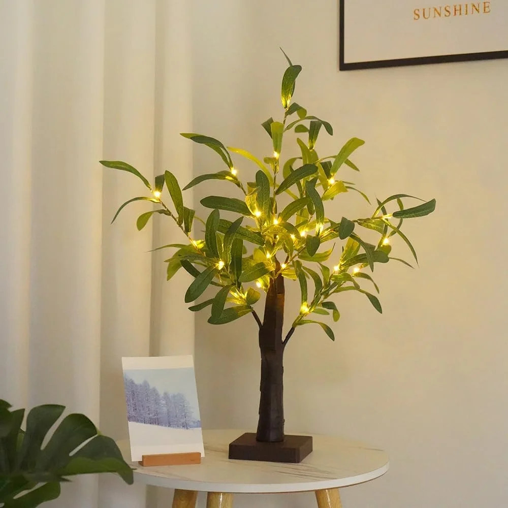 2FT Light Up Artificial Olive Tree with LED Lights, Battery or USB Powered Table