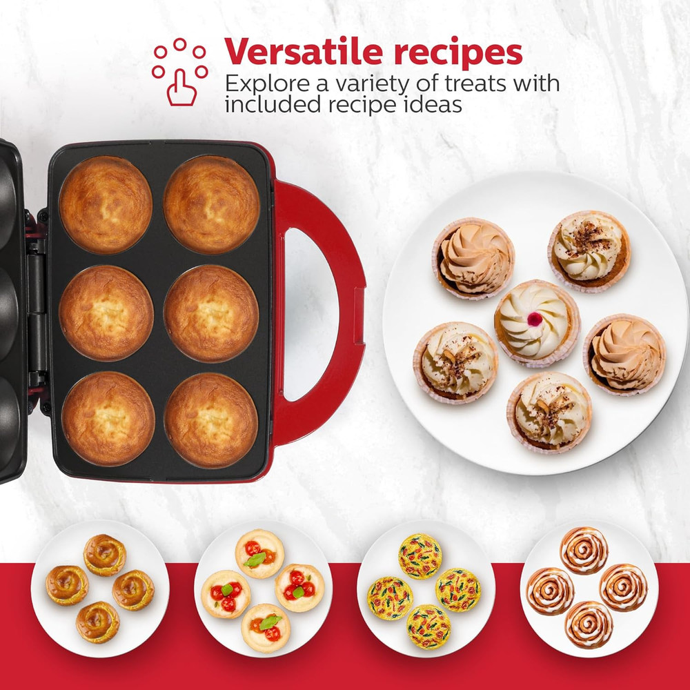 - Non-Stick Cupcake Maker, Red - Makes 6 Cup Cakes, Muffins, Cinnamon Buns, and