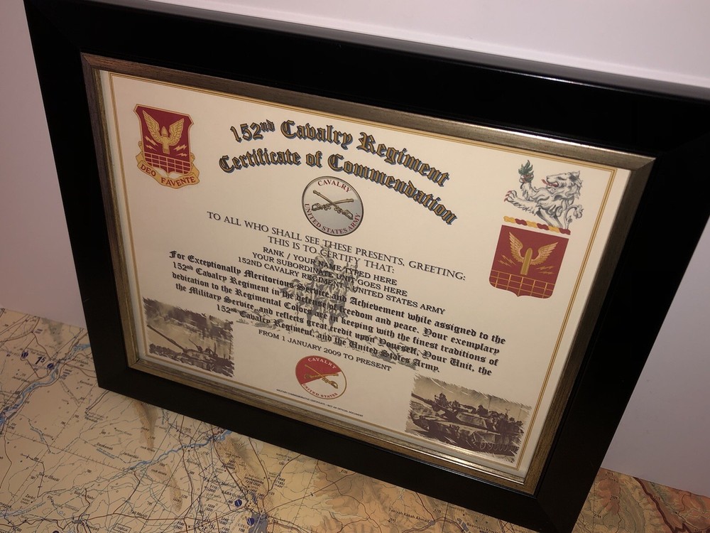 152ND U.S. CAVALRY REGIMENT / COMMEMORATIVE - CERTIFICATE OF COMMENDATION