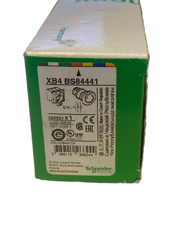 Schneider XB4BS84441 Emergency Stop Push Button Latching Rotating Release 1S+2Ö