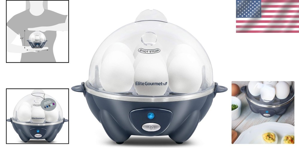 Versatile Slate Blue Egg Cooker: Boils, Poaches & Scrambles 7 Eggs Effortlessly