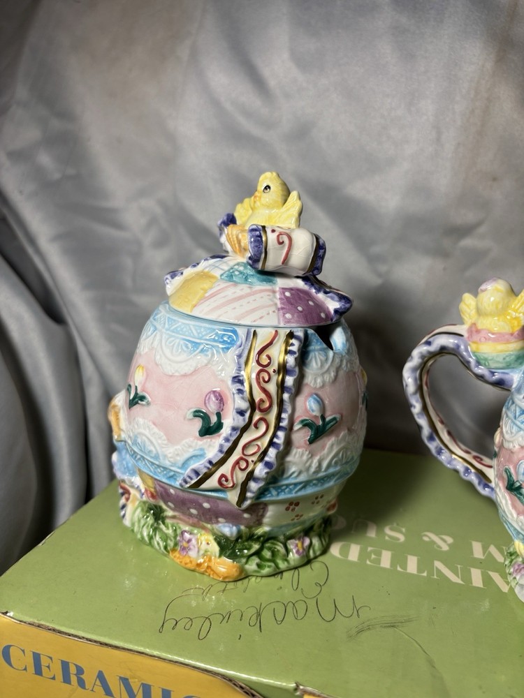 Spring Easter Decor Ceramic Cream And Sugar Set