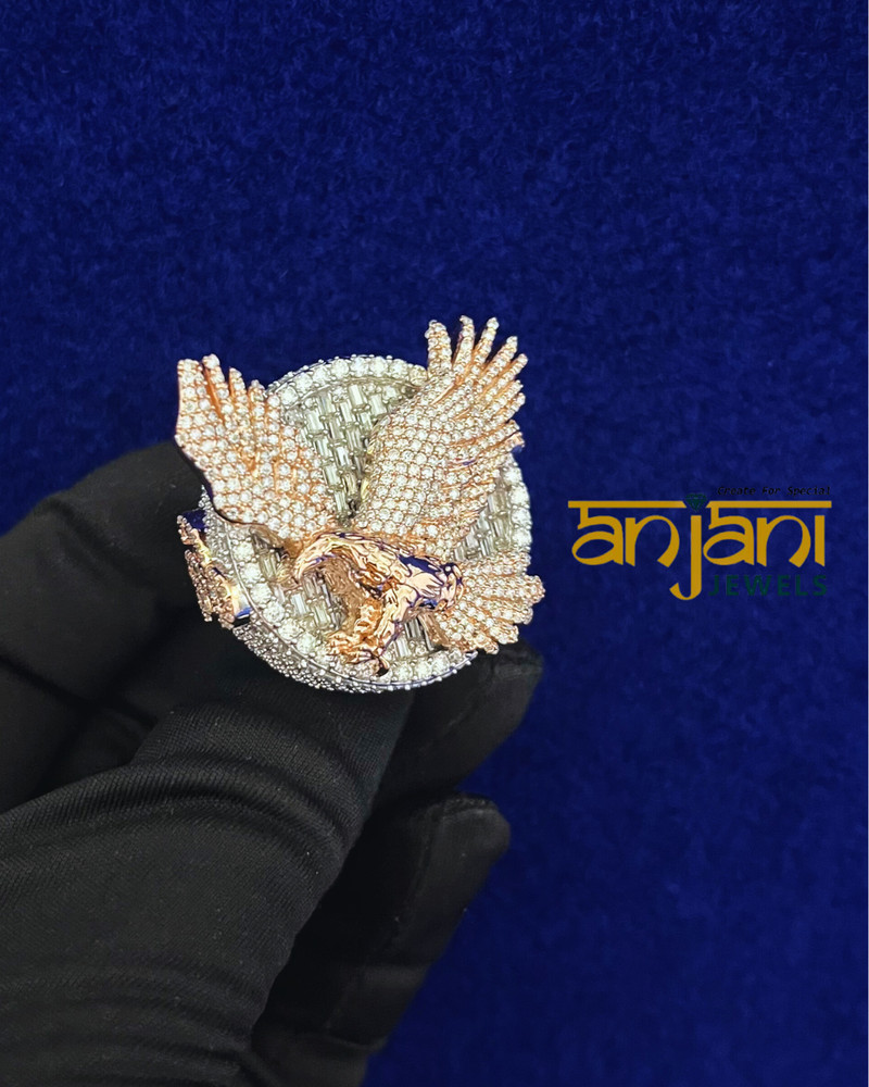 Iced Out Customized "EAGLE RING " Custom VVS1 Moissanite Diamond Silver