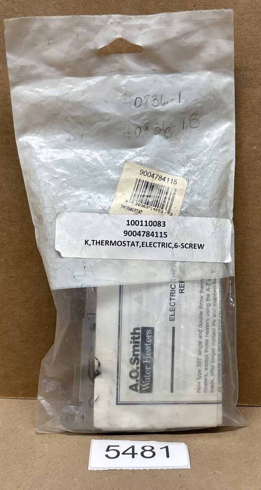 A.O. Smith Water Heater Thermostat 100110083 ~ 6 Pole w/ Hi-limit 9004784115 NOS