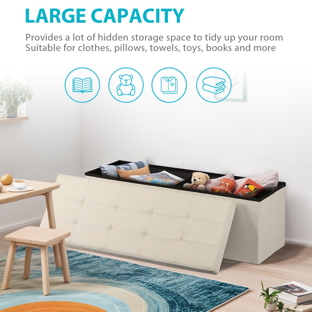 Durable 43" Storage Ottoman Bench Storage Stools Footrest Beige Footstools