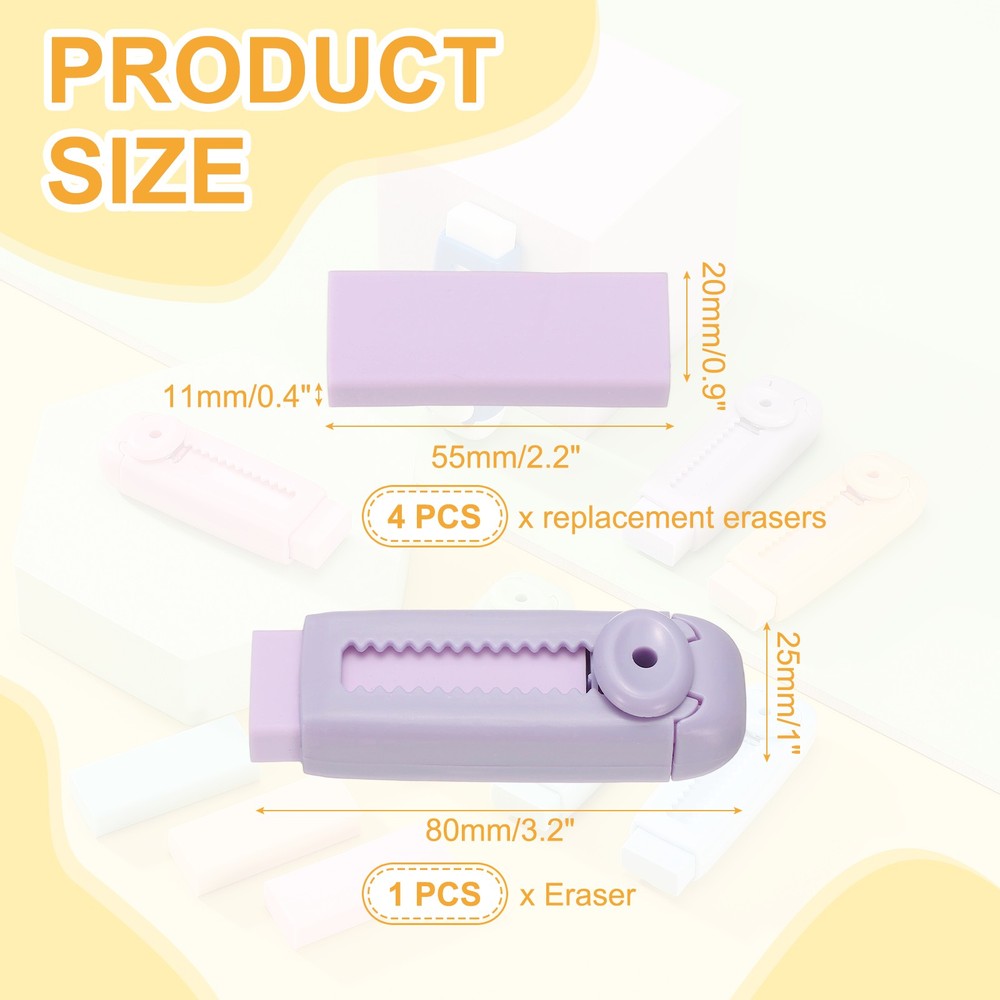 5 Pack Erasers, Pencil Erasers Large Eraser Push Pull Cute Soft, Purple