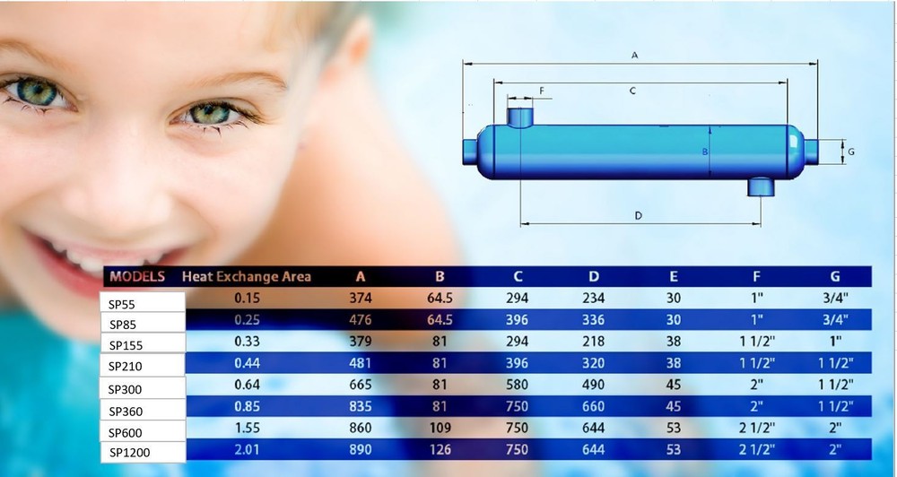 210,000 BTU Stainless Steel Tube and Shell Heat Exchanger for Pools/Spas os