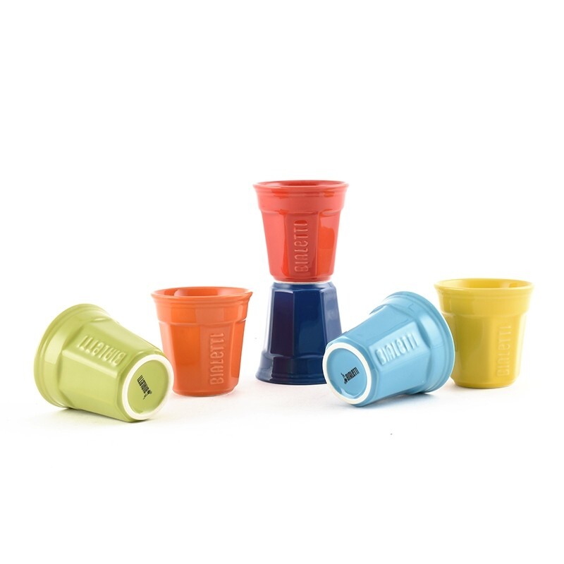 Bialetti Octagonal Multicolour Cups 6 Set Coloured Coffee Espresso Bicchierini