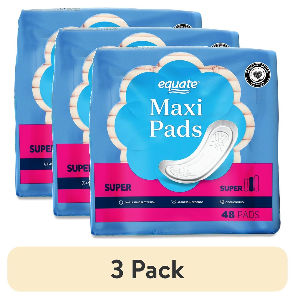 (3 Pack)  Maxi Pads, Super Absorbency, Size 2, 48 Count