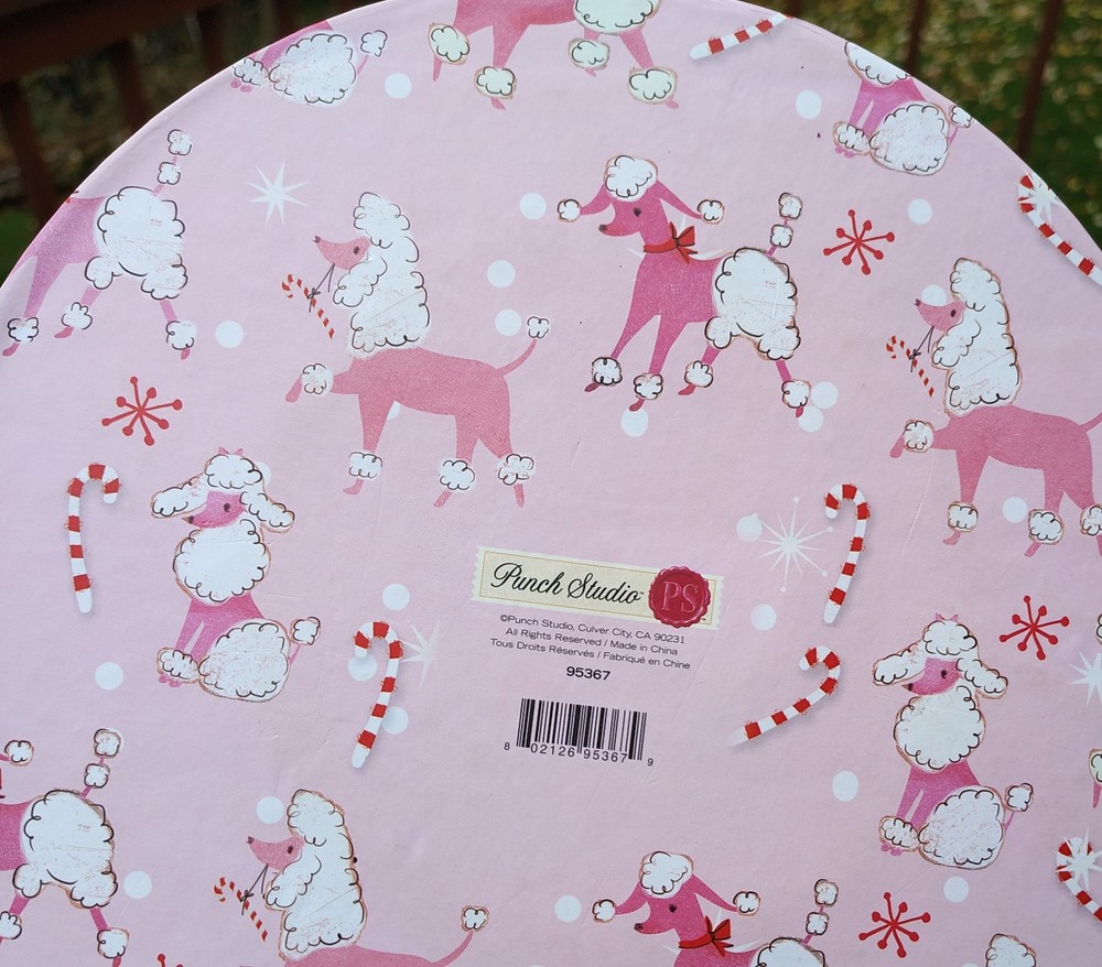 "Punch Studio" Pink Poodle Christmas Large Round Box