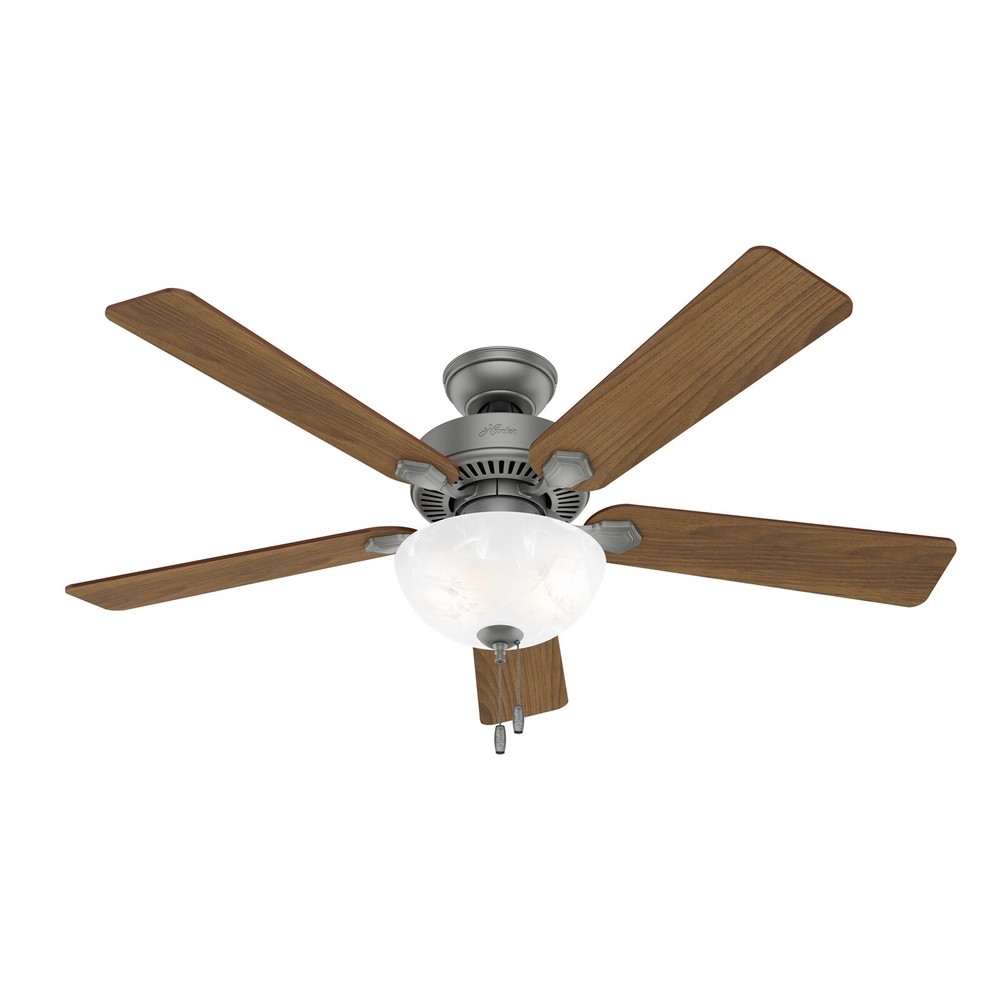 Hunter Fan 52 in Traditional Matte Silver Ceiling Fan with Light and Pull Chain