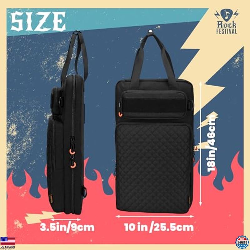 Black Drum Stick Bag with Adjustable Strap & Hooks for Mallets & Accessories