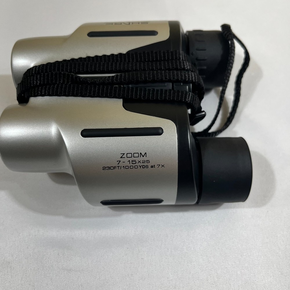Shark 7-15x25 Compact Zoom Binoculars Silver & Black with Case Gorpcore High Tec