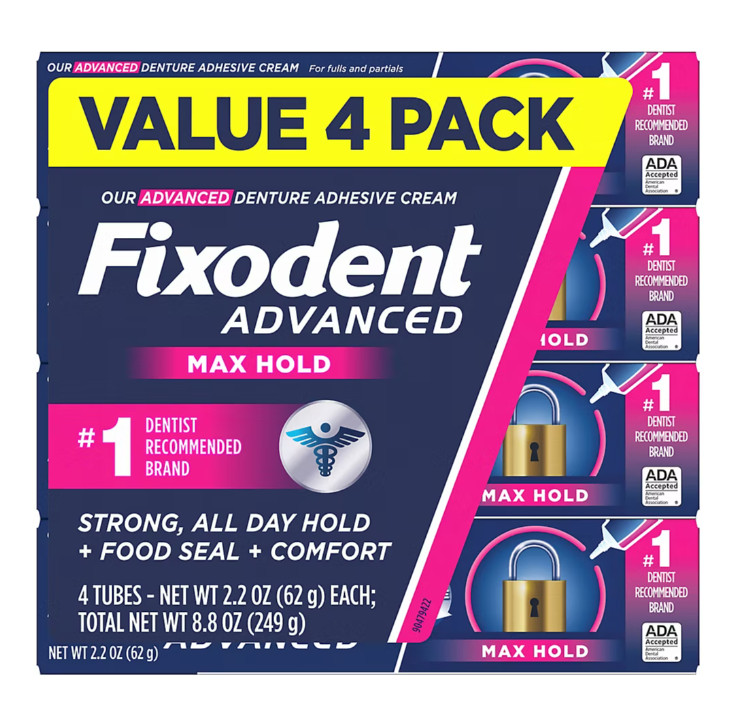 Fixodent Advanced Max Hold Denture Adhesive Extra Strength, 2.2 oz Each, 4 Pack