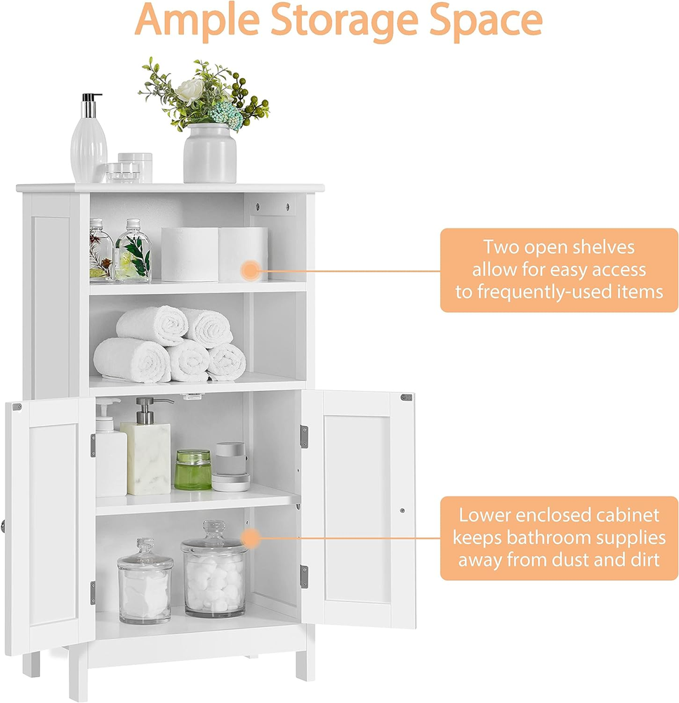 Cabinet Storage with Double Doors Adjustable Shelves Bathroom Floor Organizer