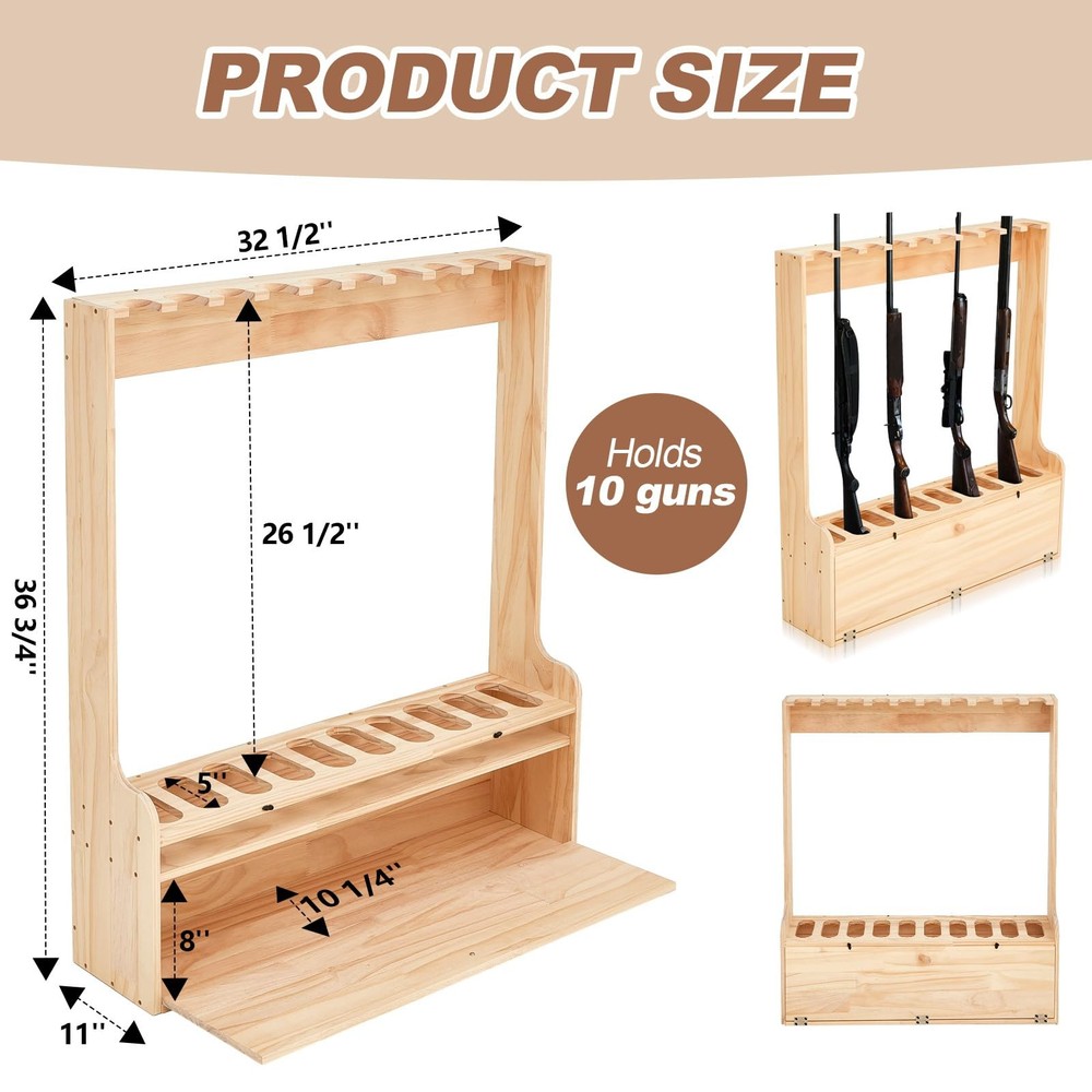 Soaoo Gun Rack with Storage Wood Gun Storage Display Rack Solid Pine Standing...