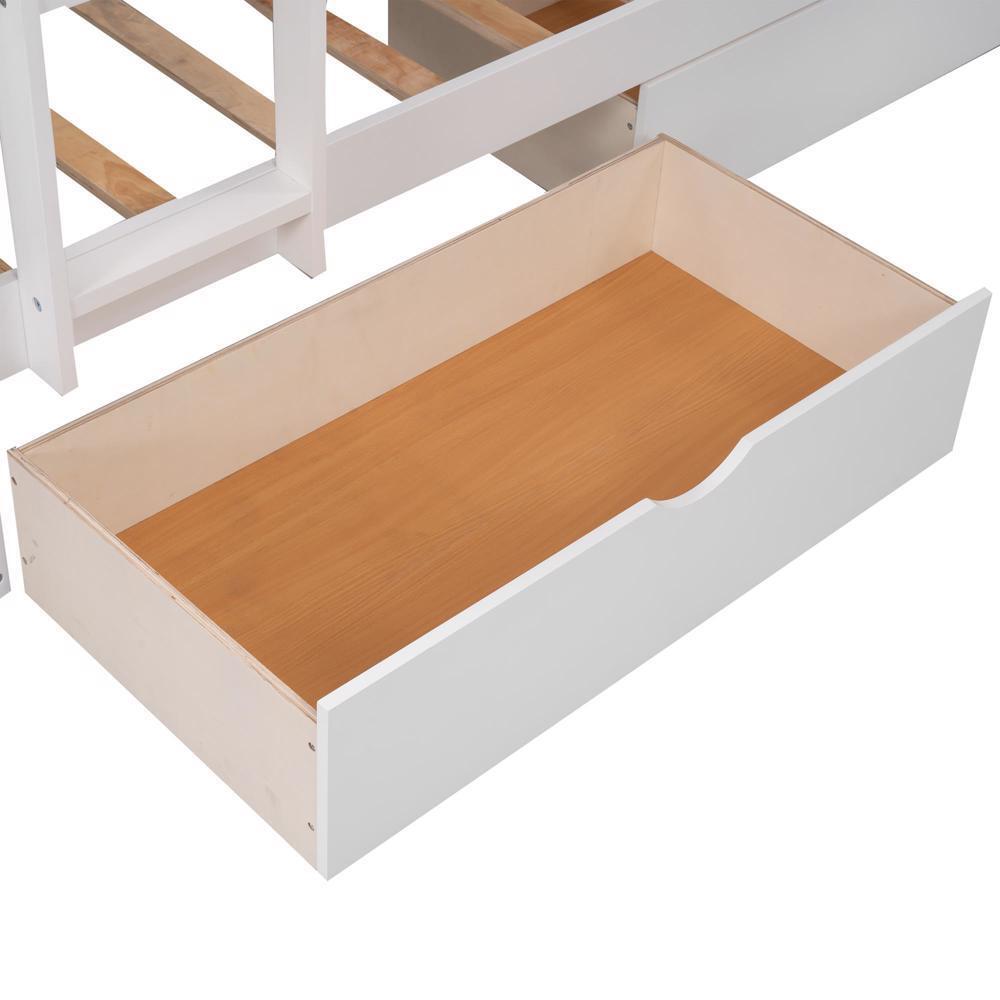 Bunk Bed With Loft Bed Home Bed Frame With Ladder Storage Twin Size White