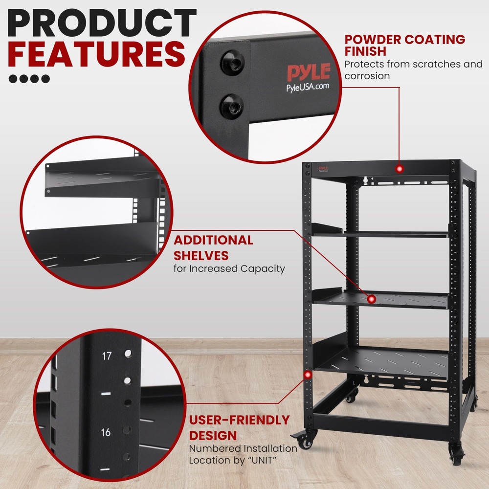 Pyle 20U Open Frame Server Rack - Wall Mount Network Rack for Servers
