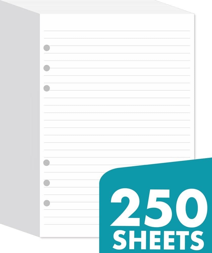 A5 Lined Paper 6-Hole Punched, 250 Sheets (500 Pages), 250 Sheets, White