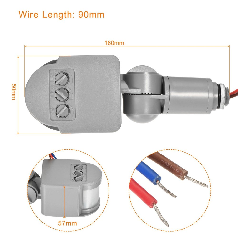 Motion Sensor AC110-240V Infrared PIR Detector Switch Grey