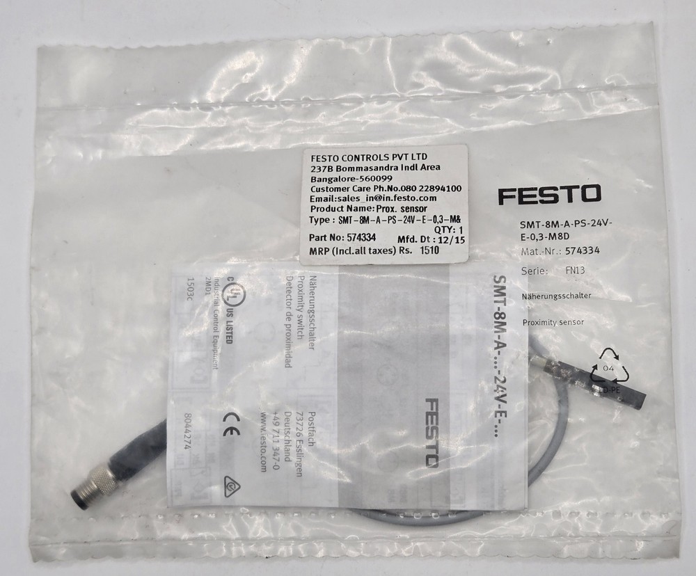 Festo 574334 Magnetic Switch SMT-8M-A-PS-24V-E-0,3-M8D