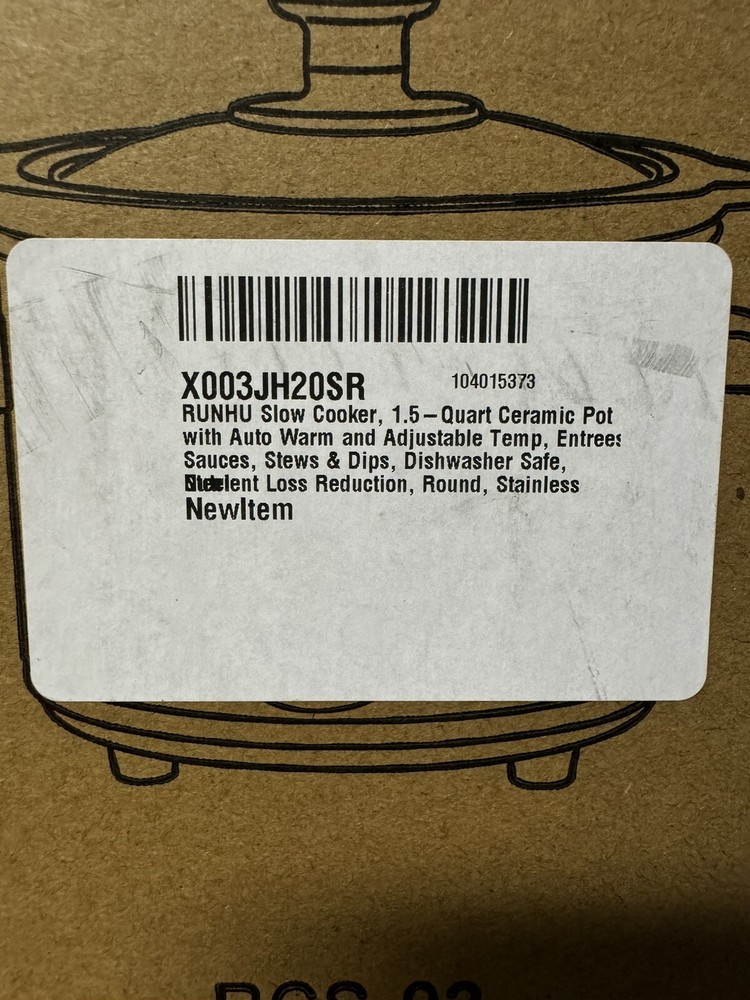 RUNHU Slow Cooker, 1.5-Quart Ceramic Pot with Auto Warm and Adjustable Temp