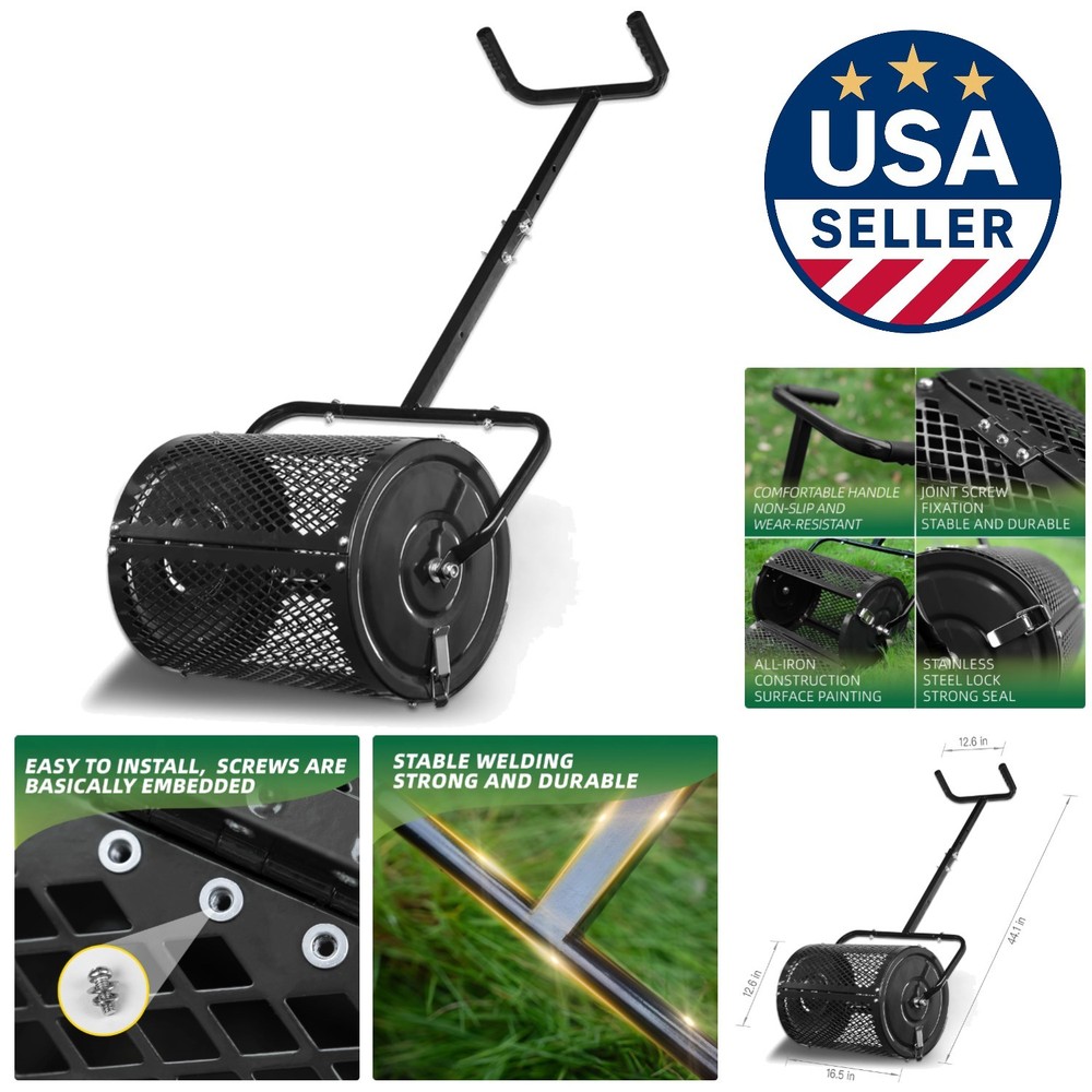 Adjustable Heavy-Duty Lawn Spreader for Even Compost Distribution – Black Finish
