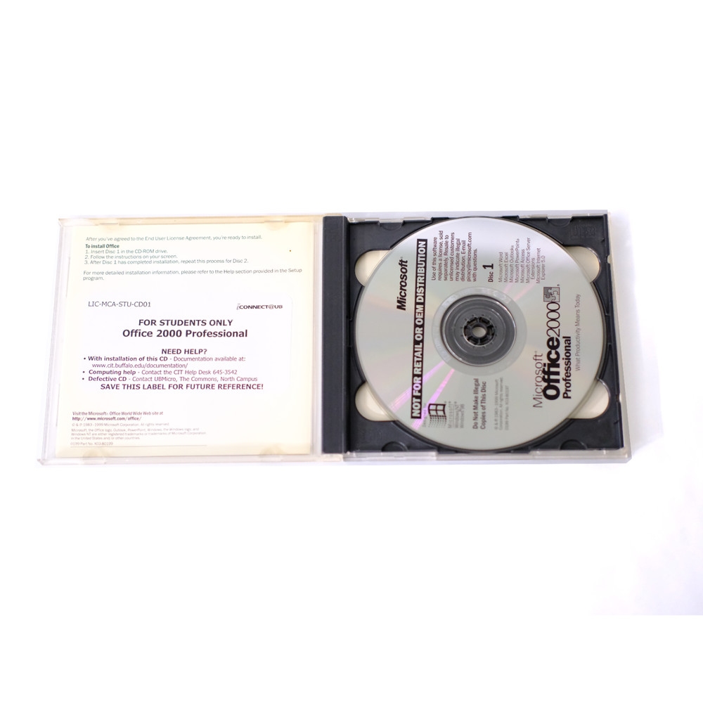 Microsoft Office 2000 Pro Student Edition 2 CD Set w Product Key Windows 98