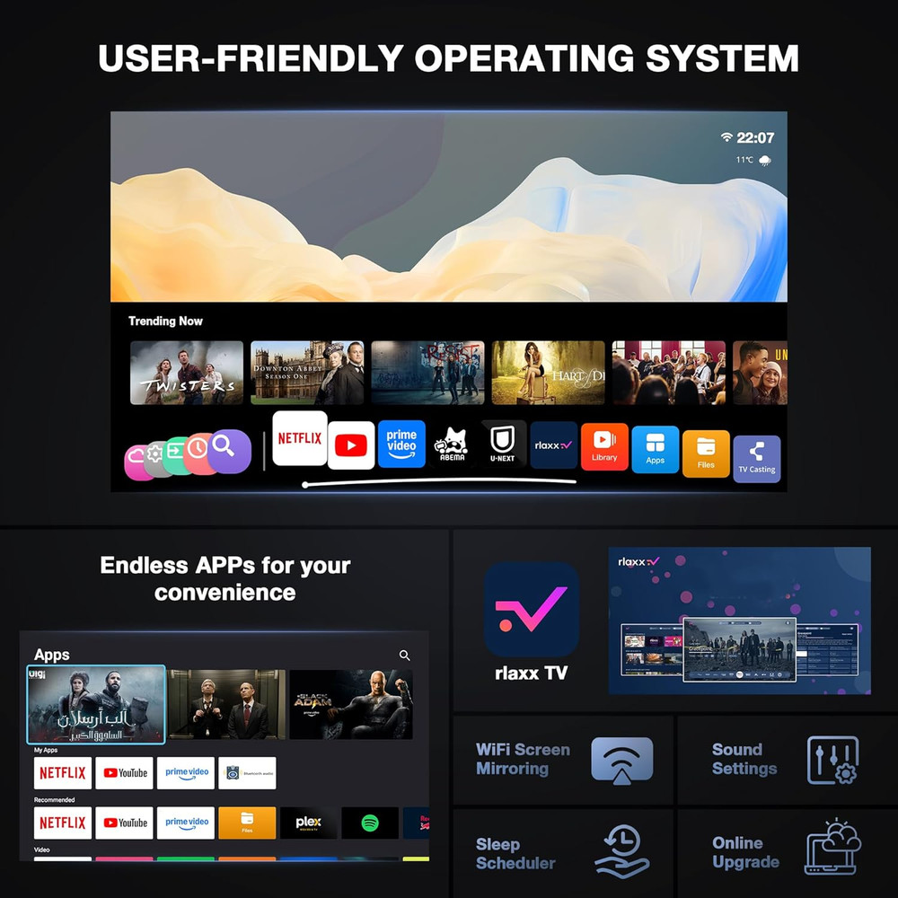 【Officially-Licensed APP & Native 1080P】Thinnest 1.81" Smart Mini Projector with