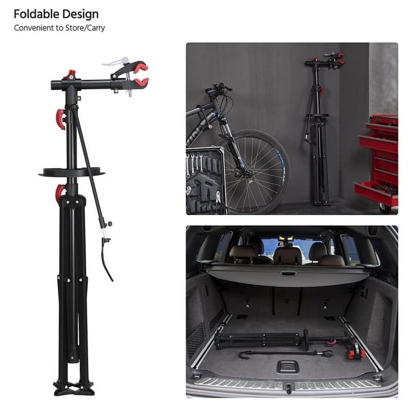Adjustable Foldable Bike Repair Stand W/ Quick Release Tool Tray Stable Design