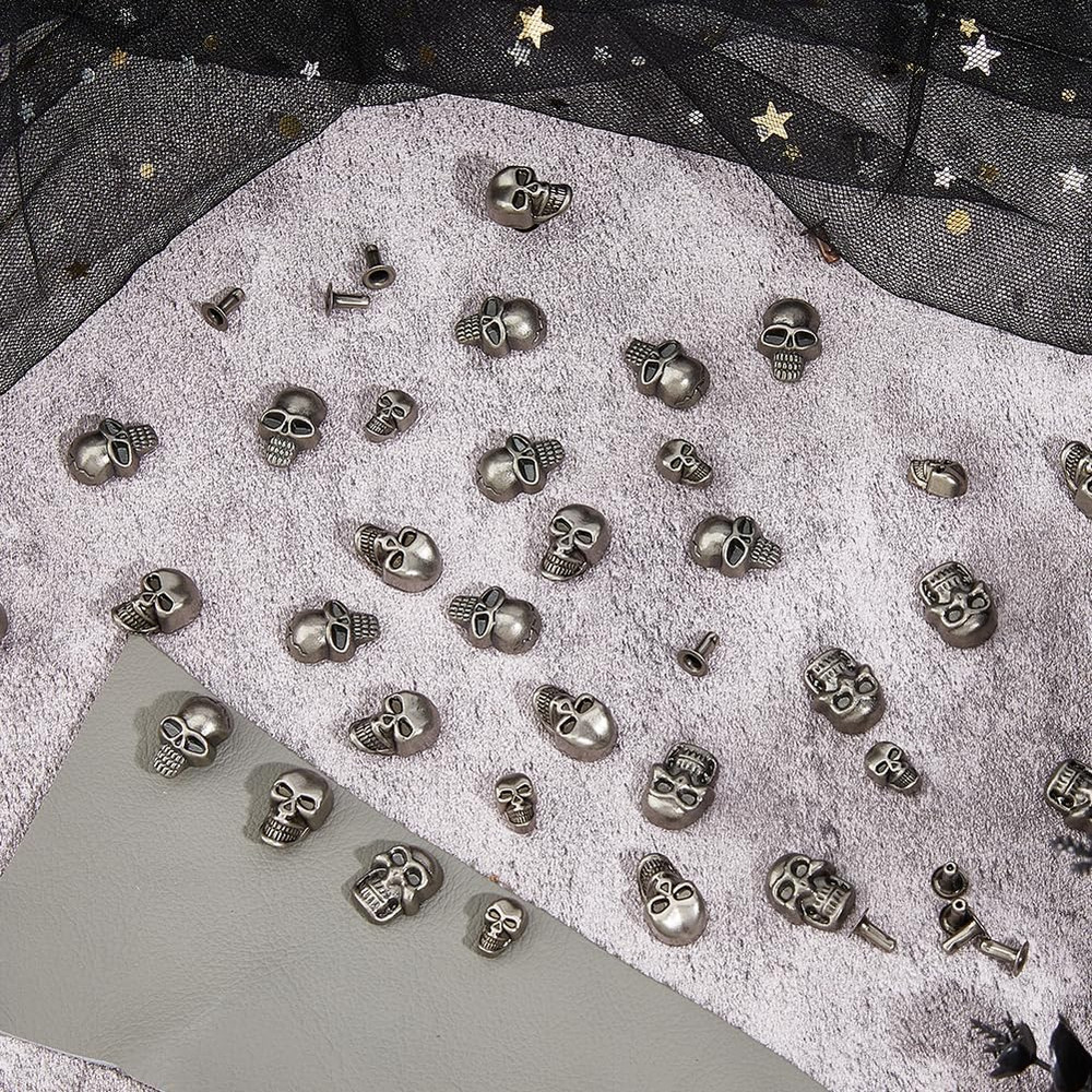 48PCS 4 Sizes Alloy Skull Rivets Leather Rivets Metal Punk Studs Skeleton Stud H