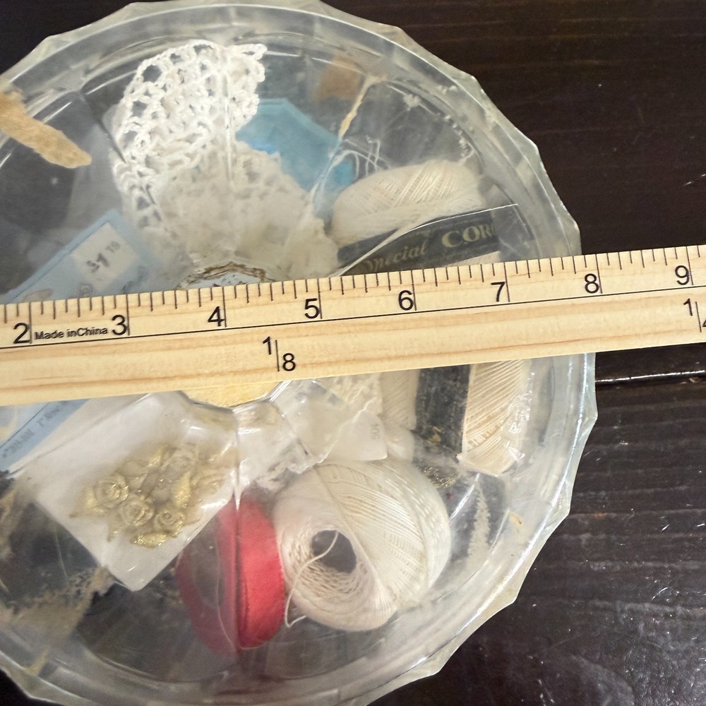 Vintage Clear Plastic Round Sewing Box Caddy Thread Bobbins Notions Organizing