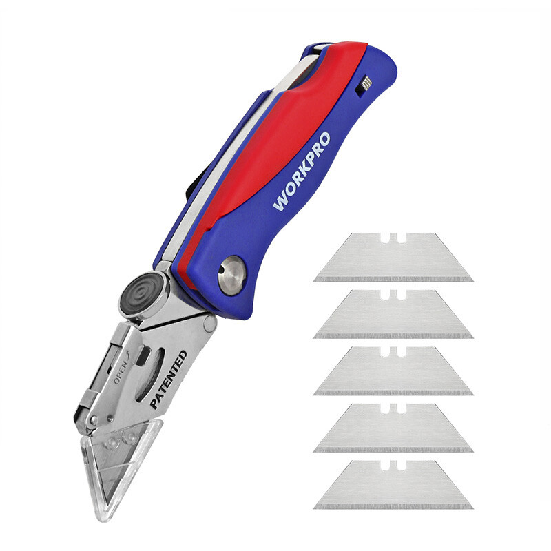 WORKPRO Folding Utility Knife Quick-Change Box Cutter Blade w/ 5PCS Extra Blades